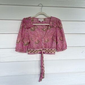 Cleobella Pink Flutter Sleeve Cropped Blouse